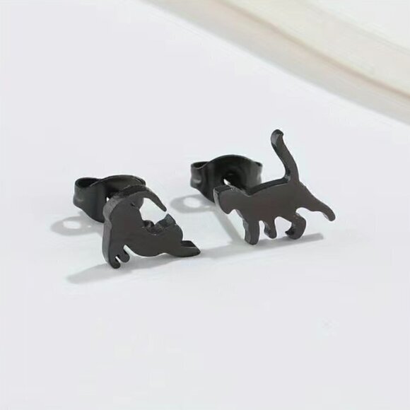 Playful Cats Stainless Steel Stud Small Earrings #1409 (Color: black) - Picture 3 of 10